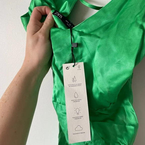 Zara Satin Effect Camisole Midi Strappy Dress Bloggers Fav Green NWT Size Small - Picture 10 of 11